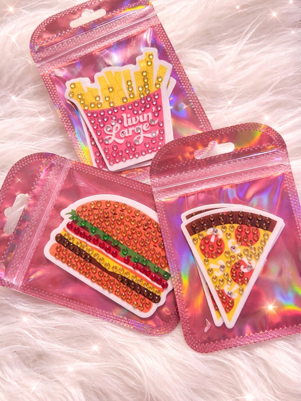 Sparkle Snack Gem Sticker Set - Pink Holographic Pack